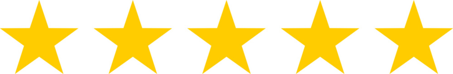 Five 5 Golden Stars Icon Product Quality Review Symbol. Vector Image.