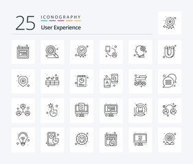 User Experience 25 Line icon pack including gear. social media. award. rotate. connection