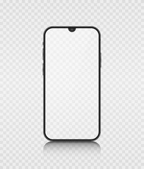Realistic smartphone model with transparent screens. 3D mobile phone on transparent background. Vector illustration.