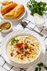 Chicken Corn Chowder in bowl, top view