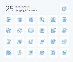 Shopping And Commerce 25 Blue Color icon pack including delivery box. shopping. number cruncher. search. reward