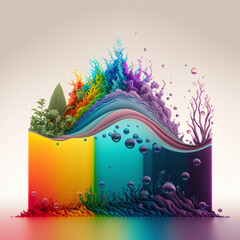 Abstract rainbow wavy ocean, Digital art
