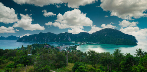 Midday at Phi Phi island viewpoint. Tourists visit this place every day to see the sunset. Krabi, Thailand