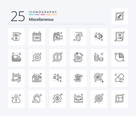 Miscellaneous 25 Line icon pack including volume. camera. mouse. click