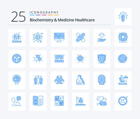 Biochemistry And Medicine Healthcare 25 Blue Color icon pack including tape. kit. medical. healthcare. aid