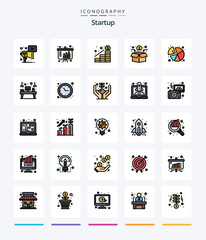 Creative Startup 25 Line FIlled icon pack  Such As pie. crowd funding. growth. network. funding