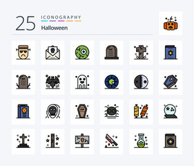 Halloween 25 Line Filled icon pack including halloween. grave. holiday. death. night