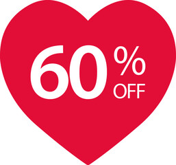 Sale label, Heart icon. Love sticker collection. 60 percents off. Valentines day sign. Happy Women`s Day 8 march. Vector illustration.