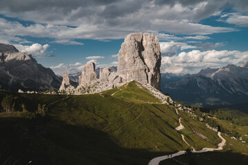 Cinque Torri mountains in the Dolomites. Incredible limestone rock formation in the Alps of Italy.