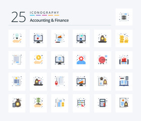 Fototapeta na wymiar Accounting And Finance 25 Flat Color icon pack including loan. finance. document. coaching. paper