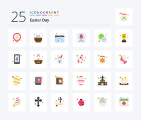 Easter 25 Flat Color icon pack including paper. letter. nest. egg. egg