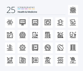 Health & Medicine 25 Line icon pack including fitness. disease. heartbeat. pregnancy. medical