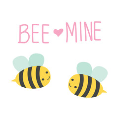 Valentine's day background with cute bee cartoon and heart sign symbol on white background