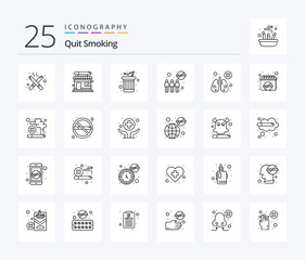 Fototapeta na wymiar Quit Smoking 25 Line icon pack including health. not allowed. smoke. cigarette. banned