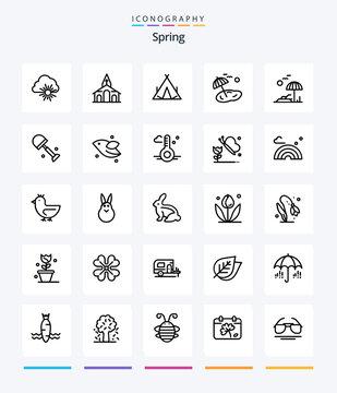 Creative Spring 25 OutLine icon pack  Such As shovel. spring. camp. tree. beach