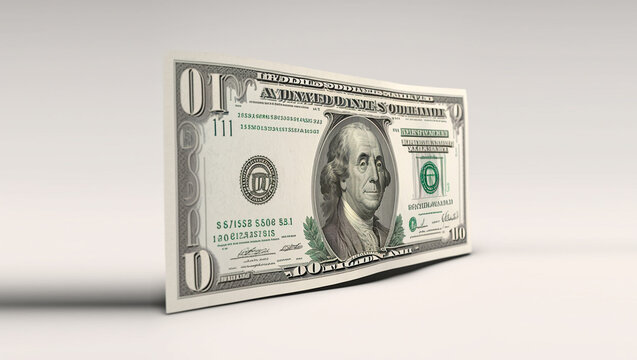 dollar bill, no objects around, 3D illustration, photography, white background