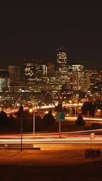 Vertical Video Downtown Denver Night Seamless Loop Timelapse