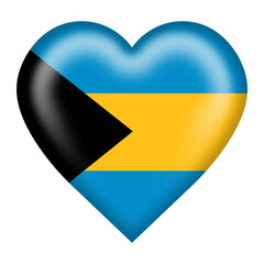 Bahamas flag heart button isolated on white with clipping path 3d illustration
