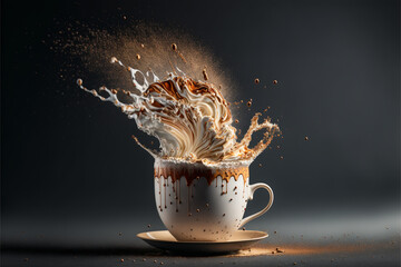 Coffe splashing in a capuccino cup, GENERATIVE AI