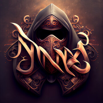 Ninja - lettering. Emblem or logo. Created with Generative AI technology.