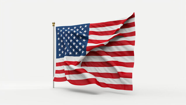 United States flag, no objects around, white background, photography, 3D illustration