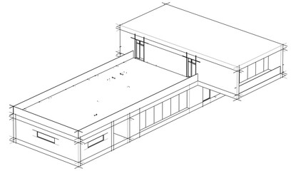 Modern house building architectural sketch 3d illustration