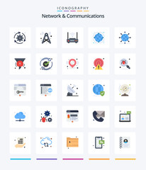 Creative Network And Communications 25 Flat icon pack  Such As network. globe. network. modem. network