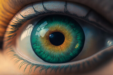 Fototapeta na wymiar close up of greenish hazel eye generative ai