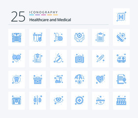 Medical 25 Blue Color icon pack including call. document. pills. check list. protect
