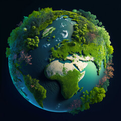 Planet Earth with rich vegetation. Earth Day. Generative Ai.