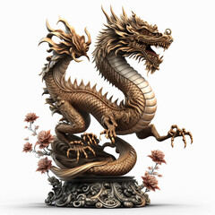 Fototapeta premium chinese dragon statue isolated, chinese dragon, chinese dragon statue, chinese dragon statue on white background,