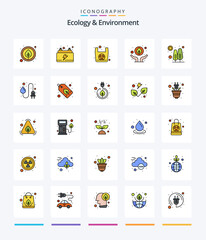 Creative Ecology And Environment 25 Line FIlled icon pack  Such As tree. planet. organic. hand gesture. environment
