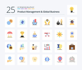 Product Managment And Global Business 25 Flat Color icon pack including modern. business. architecture. solutions. development