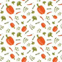Seamless pattern with vegetables and fruits in bright colors nice printing design for textile, paper or fabric.