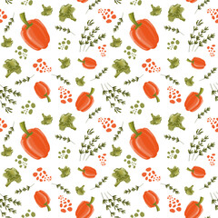 Seamless pattern with vegetables and fruits in bright colors nice printing design for textile, paper or fabric.