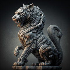 tiger, tiger on black, Tiger dragon statue in chinese temple, gray background,