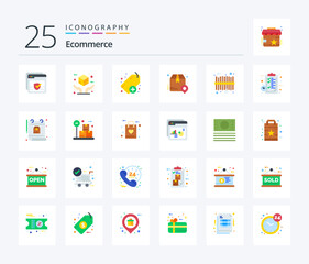 Ecommerce 25 Flat Color icon pack including code. shipping. add. place. delivery