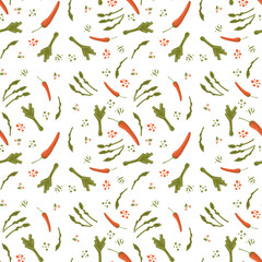 Seamless pattern with vegetables and fruits in bright colors nice printing design for textile, paper or fabric.