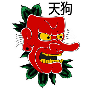 Japanese traditional tengu mask drawing PNG