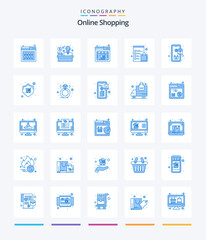 Creative Online Shopping 25 Blue icon pack  Such As order. shop. online. list. check list