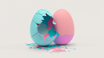 easter egg, large, pink and blue, halved, photography, 3D illustration, white background, 03
