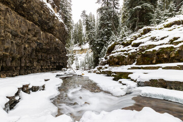 Long Exposure of Ousel Falls and the Gallatin River in Winter