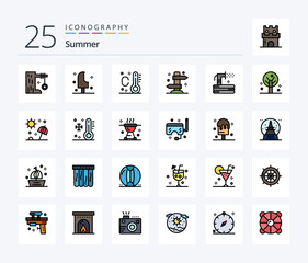 Summer 25 Line Filled icon pack including flush. tourism. ice cream. summer. direction