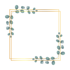 Eucalyptus Golden Frames With a Transparent Background	