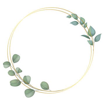 gold circle frame with green leaves clip art preview