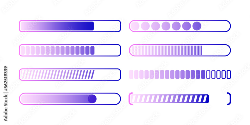 Aufkleber loading indicator, purple loading signs in different design. system software update concept. vector 
