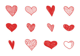 Set line illustration for hearts. Simple drawing vector illustrations.