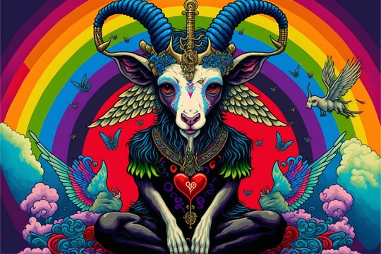 Cute baphomet demon goat, spiritual and occult symbol made with Generative AI
