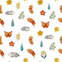 Flower butterfly drop cloud textured cute pattern