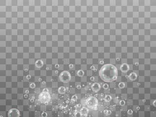 Obraz premium Air soap bubbles on a transparent background .Vector illustration of bulbs. 